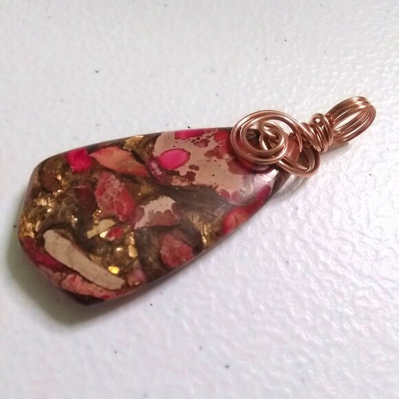 HANDMADE! One-of-a-kind Fuchsia Pink & Brown SeaSediment Jasper Pendant! - Picture 5 of 9